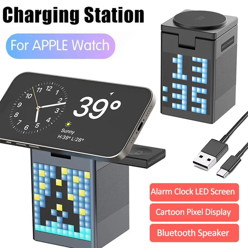 6-in-1 Magnetic Wireless Charger Stand with Bluetooth Speaker & Alarm Clock
