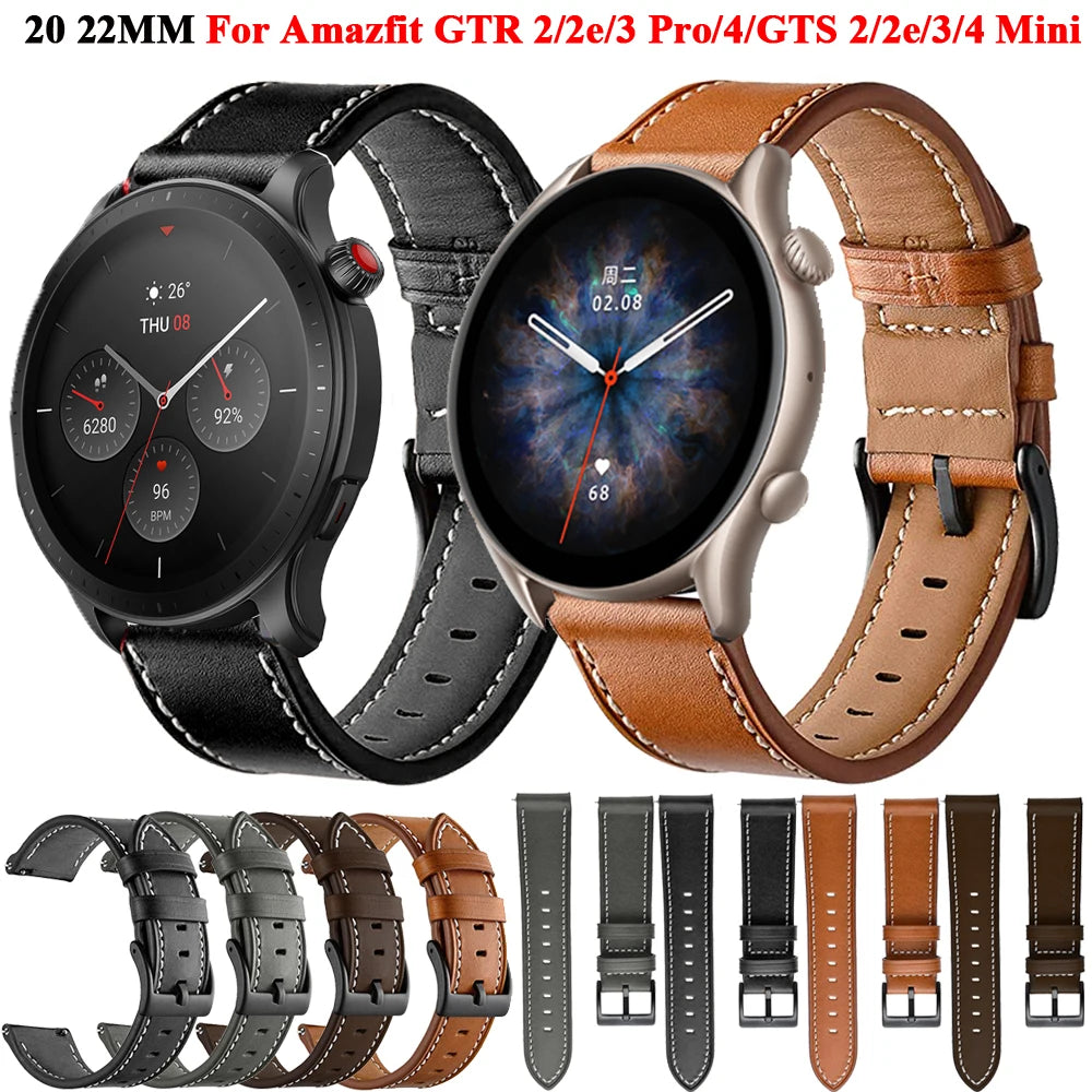 20 22mm Leather Watch Straps For Huawei Watch 4/3/GT3/2 Pro Amazfit GTR 4/GTS 4 47MM 42MM Samsung Galaxy Watch 3 4/5/6 Watchband