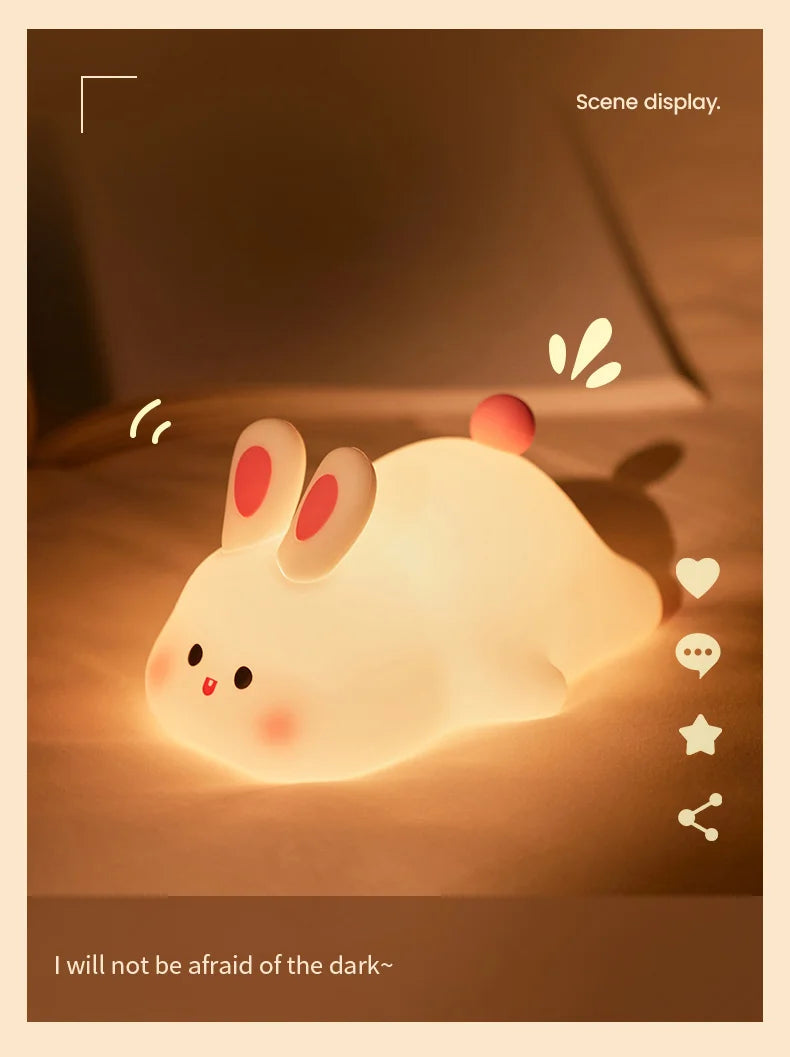 Cute Rabbit-Shaped Silicone Night Light – USB Rechargeable LED Lamp