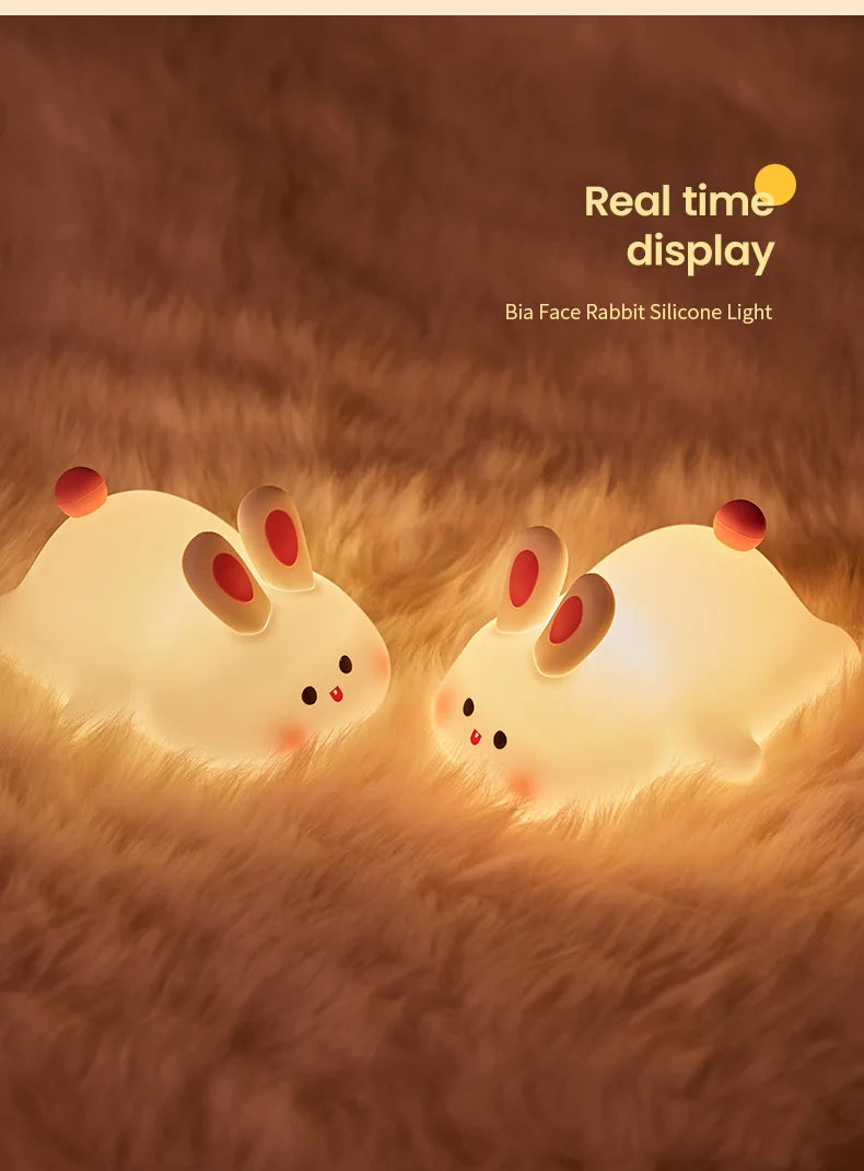 Cute Rabbit-Shaped Silicone Night Light – USB Rechargeable LED Lamp