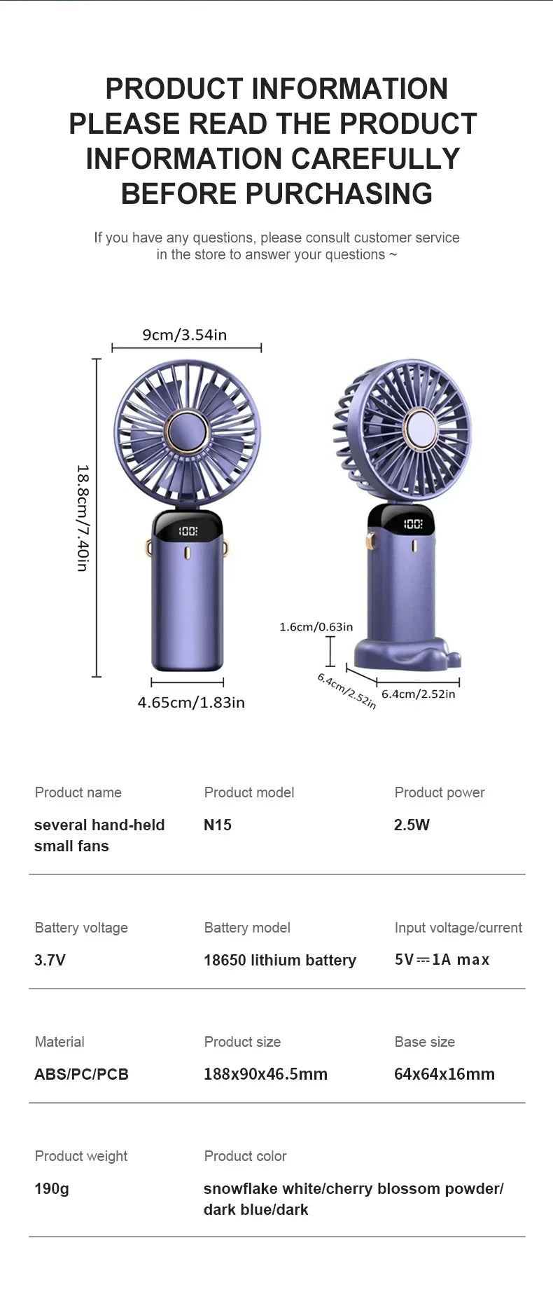 1800mAh Handheld Mini Fan Foldable Portable Neck Hanging Fans 5 Speed USB Rechargeable Fan with Phone Stand and Display Screen