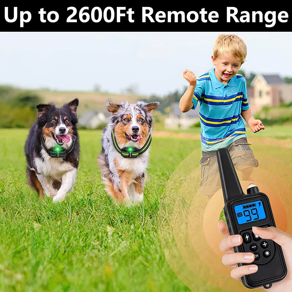 Rechargeable Waterproof Dog Training Collar with Remote – Shock, Vibration & Sound – For Small, Medium & Large Dogs (Up to 800m Range)