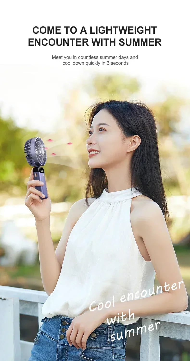 1800mAh Handheld Mini Fan Foldable Portable Neck Hanging Fans 5 Speed USB Rechargeable Fan with Phone Stand and Display Screen