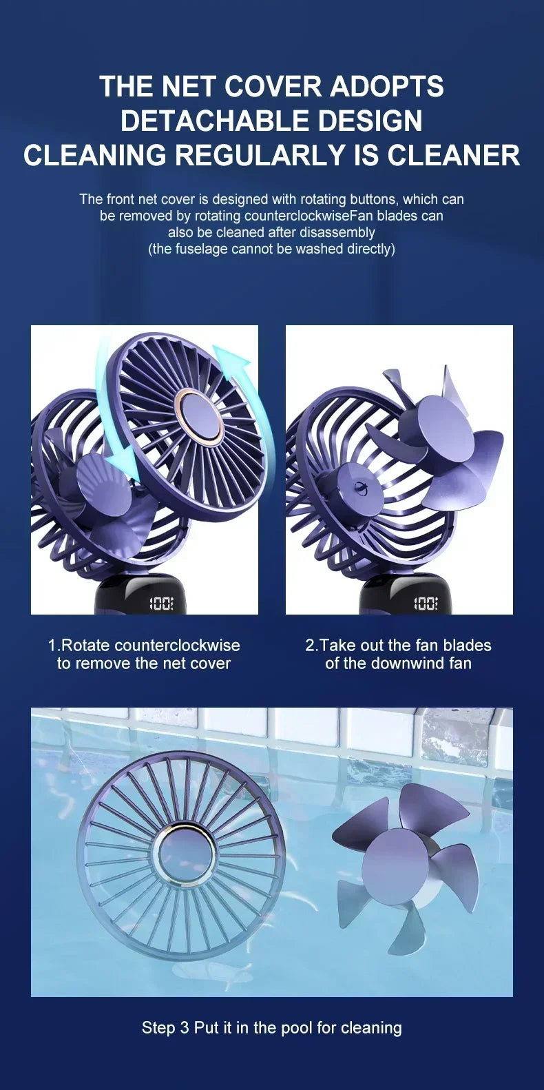 1800mAh Handheld Mini Fan Foldable Portable Neck Hanging Fans 5 Speed USB Rechargeable Fan with Phone Stand and Display Screen