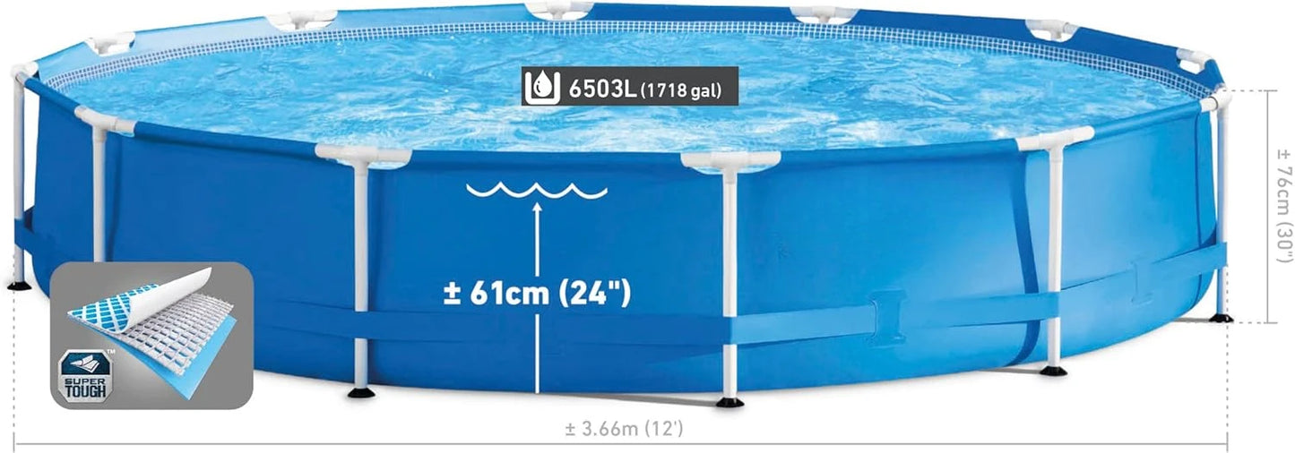 28211EH Metal Frame Above Ground Swimming Pool Set: 12ft x 30in – Includes 530 GPH Cartridge Filter Pump – Puncture