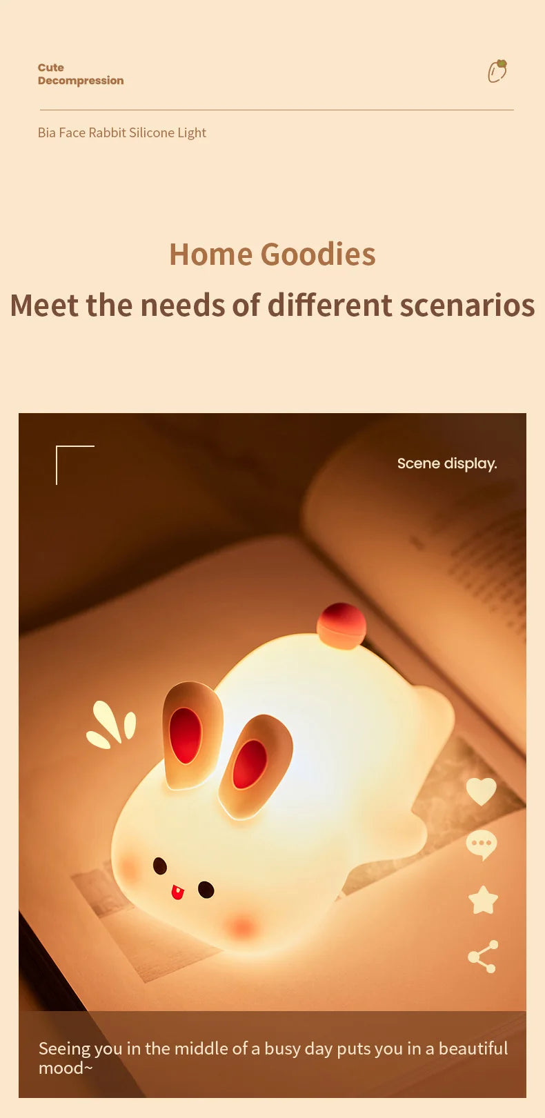 Cute Rabbit-Shaped Silicone Night Light – USB Rechargeable LED Lamp