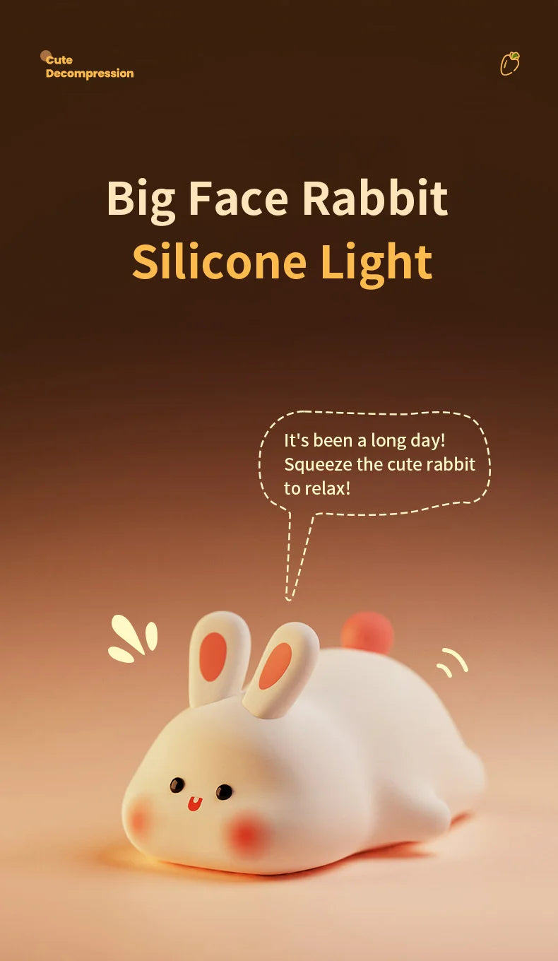Cute Rabbit-Shaped Silicone Night Light – USB Rechargeable LED Lamp