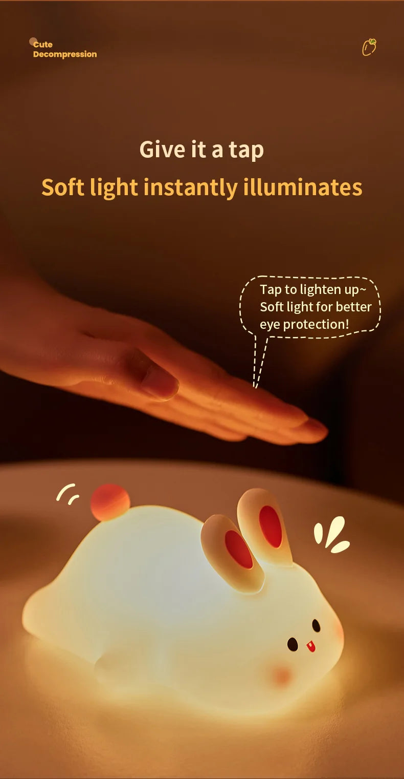 Cute Rabbit-Shaped Silicone Night Light – USB Rechargeable LED Lamp