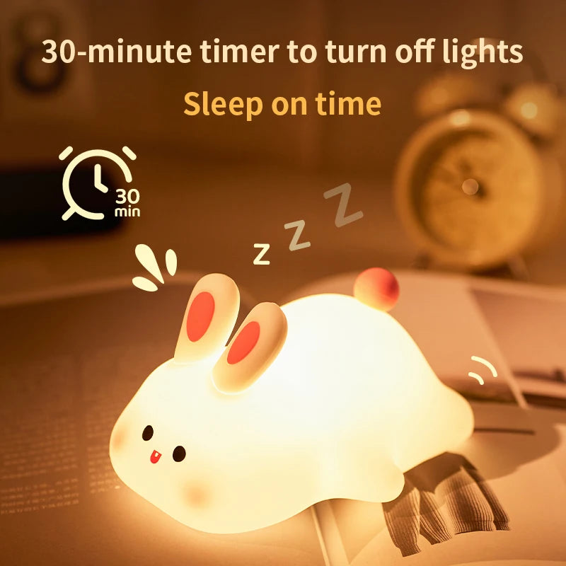 Cute Rabbit-Shaped Silicone Night Light – USB Rechargeable LED Lamp