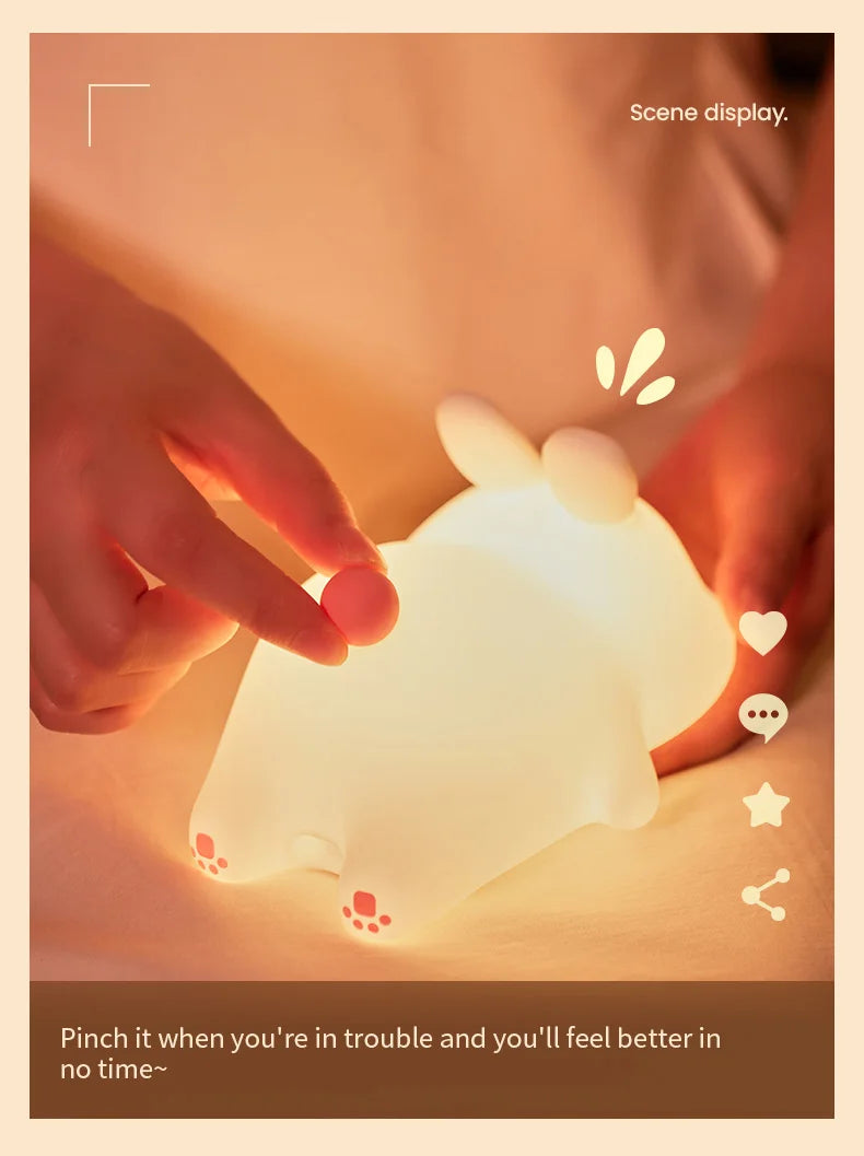 Cute Rabbit-Shaped Silicone Night Light – USB Rechargeable LED Lamp