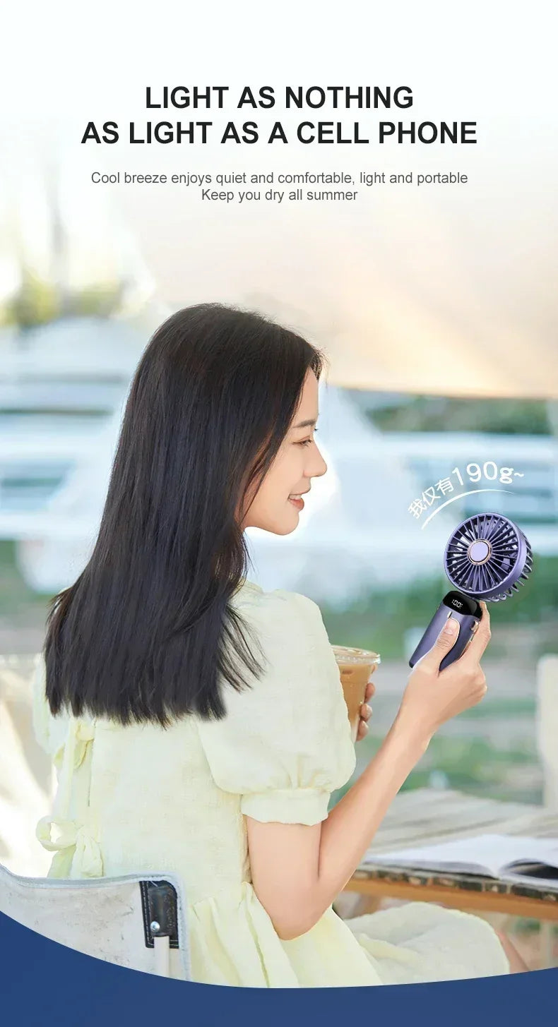 1800mAh Handheld Mini Fan Foldable Portable Neck Hanging Fans 5 Speed USB Rechargeable Fan with Phone Stand and Display Screen