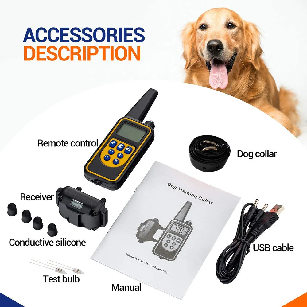 Rechargeable Waterproof Dog Training Collar with Remote – Shock, Vibration & Sound – For Small, Medium & Large Dogs (Up to 800m Range)