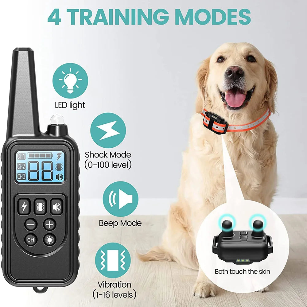 Rechargeable Waterproof Dog Training Collar with Remote – Shock, Vibration & Sound – For Small, Medium & Large Dogs (Up to 800m Range)