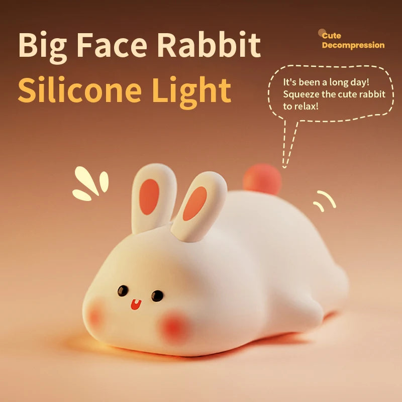 Cute Rabbit-Shaped Silicone Night Light – USB Rechargeable LED Lamp