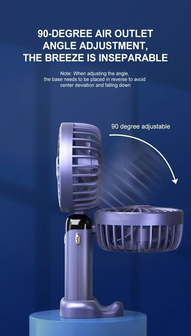 1800mAh Handheld Mini Fan Foldable Portable Neck Hanging Fans 5 Speed USB Rechargeable Fan with Phone Stand and Display Screen