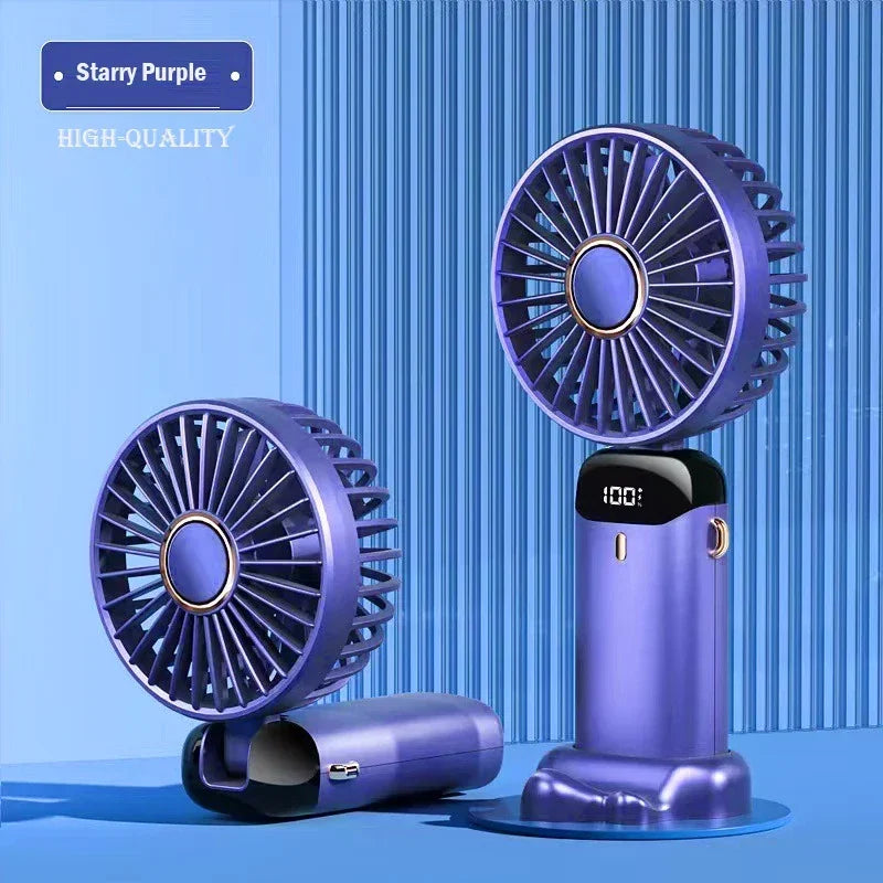 1800mAh Handheld Mini Fan Foldable Portable Neck Hanging Fans 5 Speed USB Rechargeable Fan with Phone Stand and Display Screen