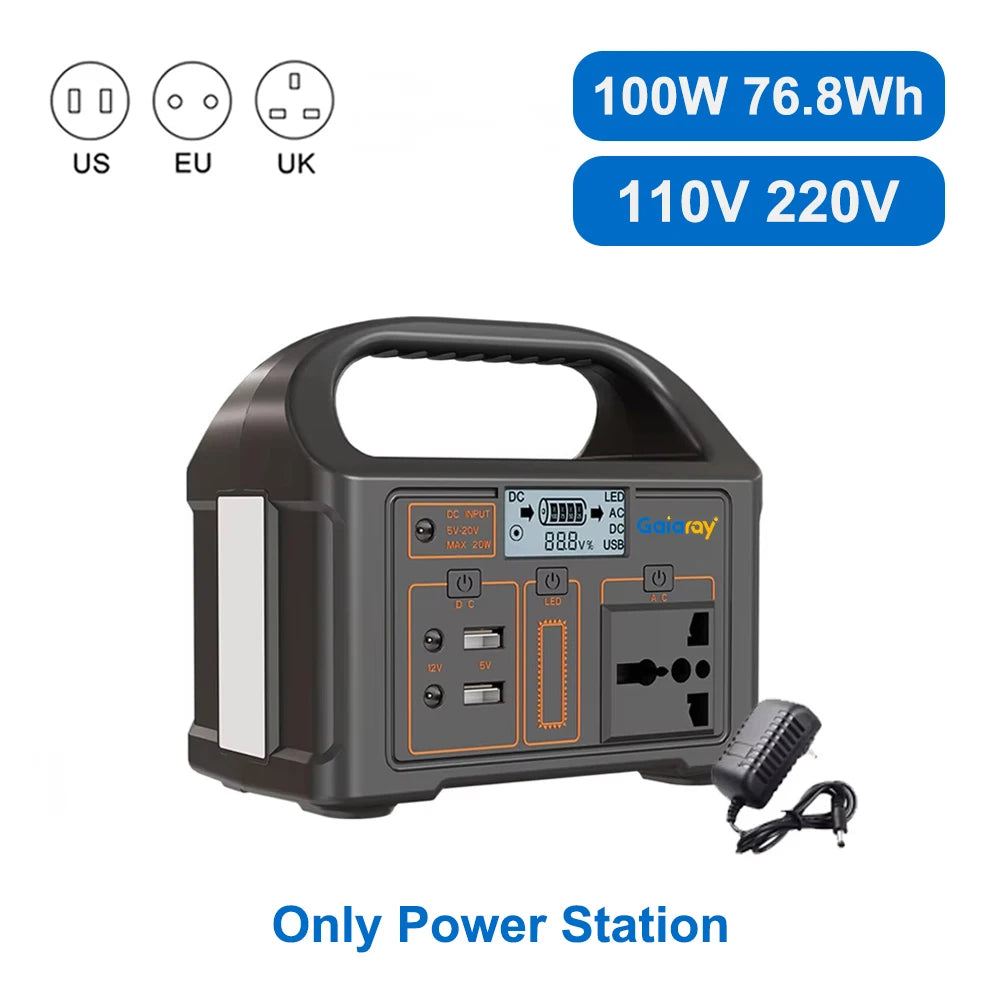 GaiaRay Portable Power Station LiFePO4 100W / 300W / 500W – Solar Charging | Outdoor & Emergency Use