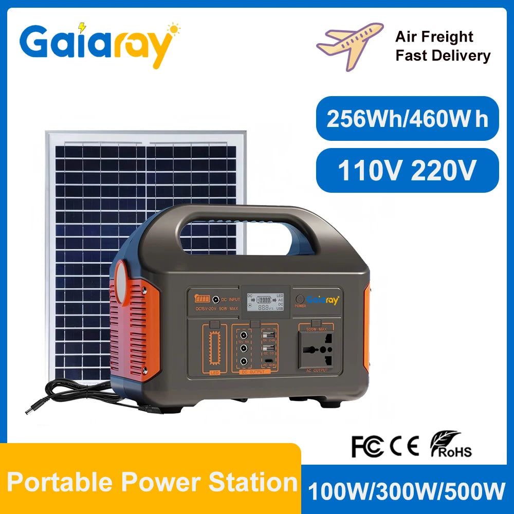 GaiaRay Portable Power Station LiFePO4 100W / 300W / 500W – Solar Charging | Outdoor & Emergency Use