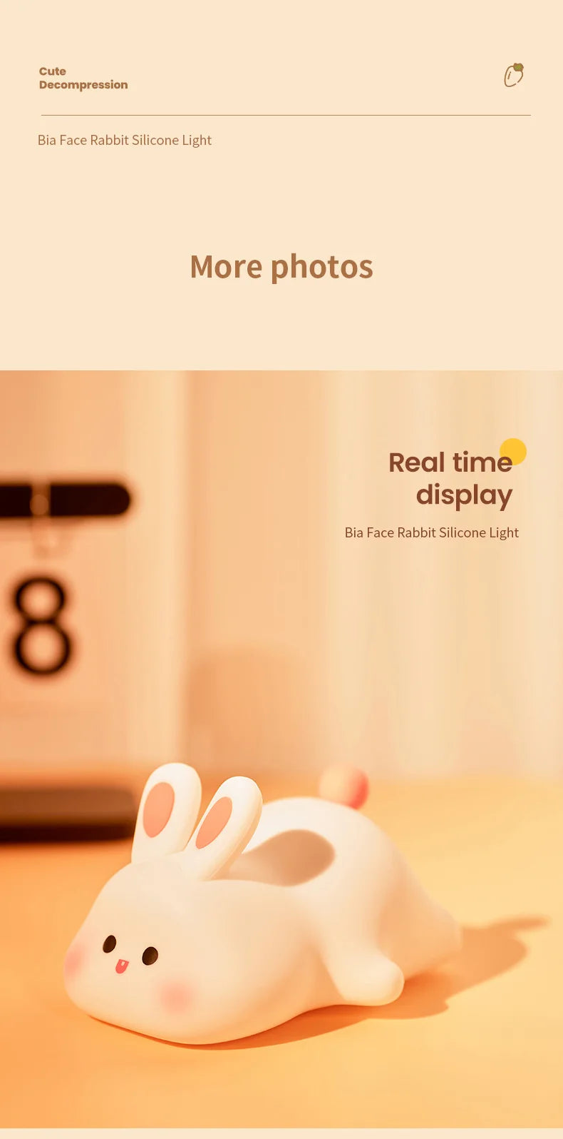 Cute Rabbit-Shaped Silicone Night Light – USB Rechargeable LED Lamp