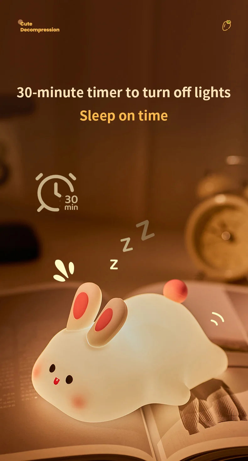 Cute Rabbit-Shaped Silicone Night Light – USB Rechargeable LED Lamp