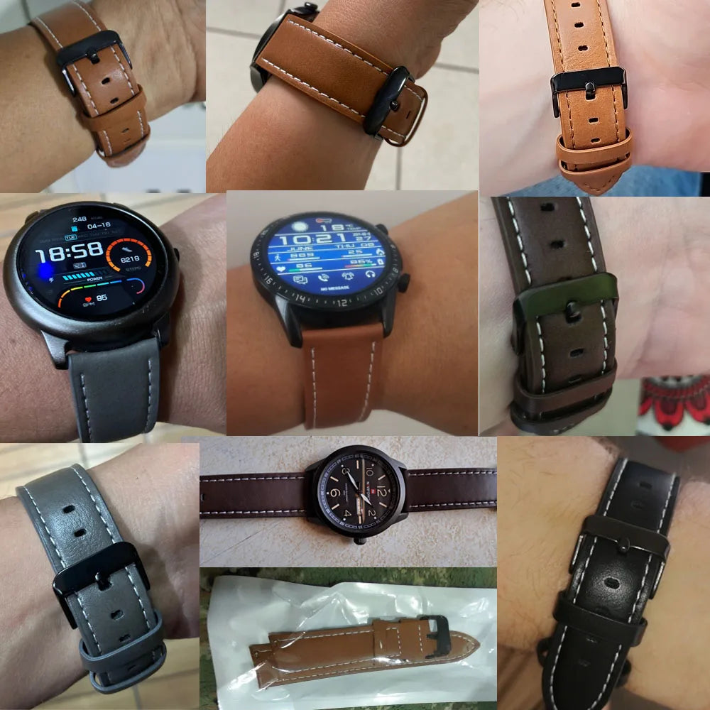 20 22mm Leather Watch Straps For Huawei Watch 4/3/GT3/2 Pro Amazfit GTR 4/GTS 4 47MM 42MM Samsung Galaxy Watch 3 4/5/6 Watchband