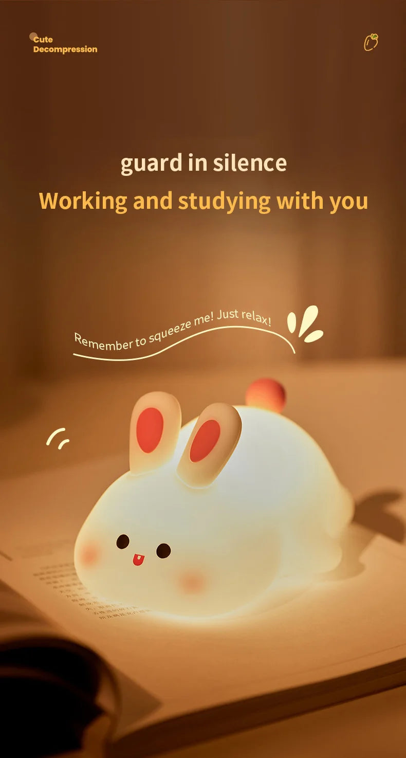 Cute Rabbit-Shaped Silicone Night Light – USB Rechargeable LED Lamp