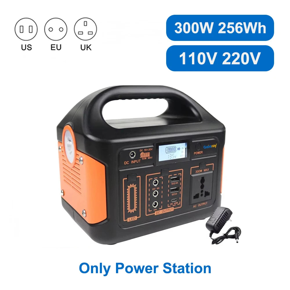 GaiaRay Portable Power Station LiFePO4 100W / 300W / 500W – Solar Charging | Outdoor & Emergency Use