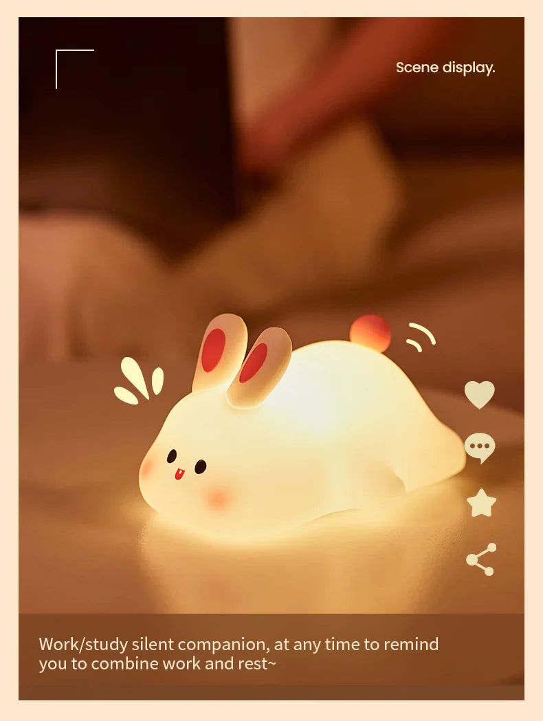 Cute Rabbit-Shaped Silicone Night Light – USB Rechargeable LED Lamp