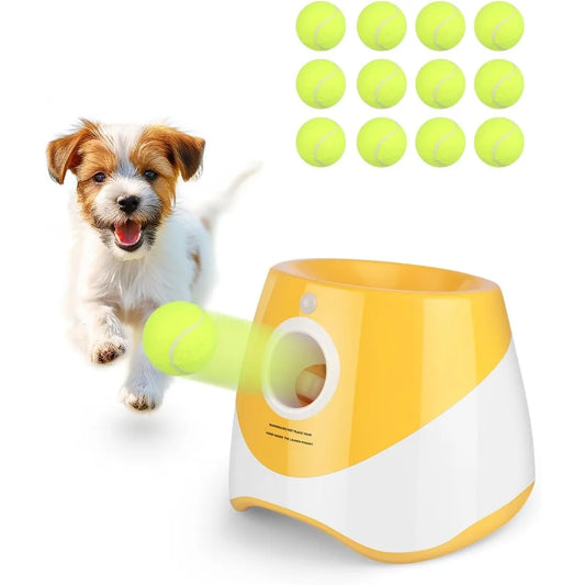 Automatic Dog Ball Launcher-Interactive Tennis Ball Thrower For Dog ( 12 Soft Balls Included)