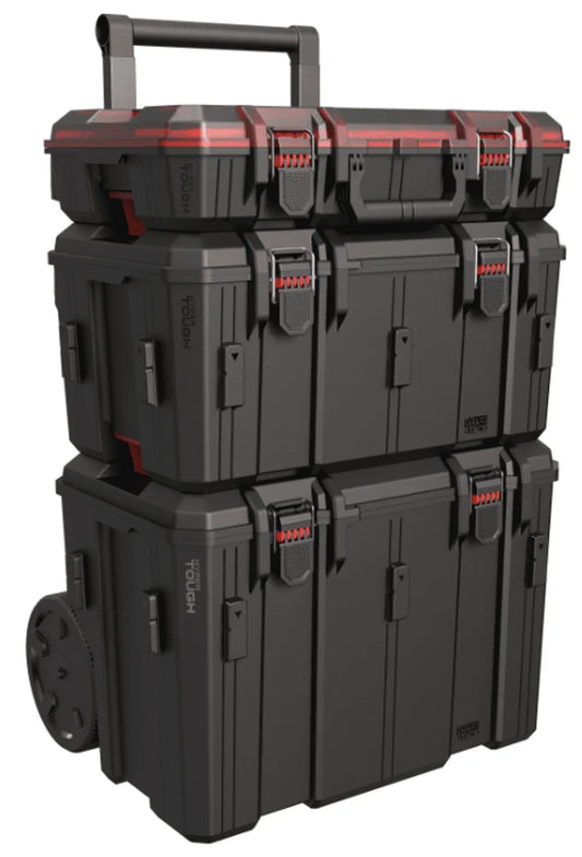 Hyper Tough Heavy Duty 3-in-1 Modular Rolling Toolbox with Wheels – IP65 Waterproof Stackable System