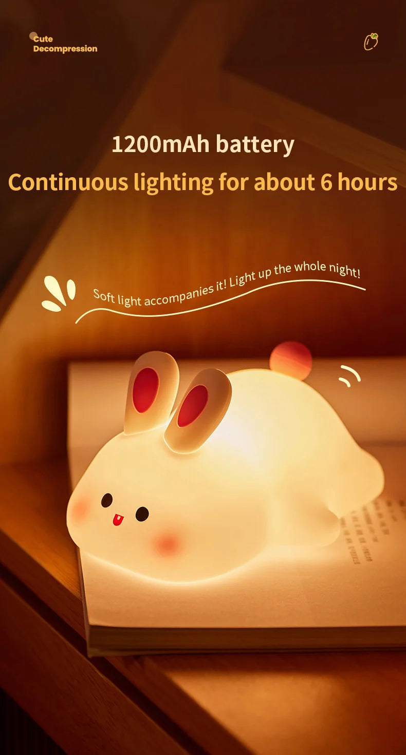 Cute Rabbit-Shaped Silicone Night Light – USB Rechargeable LED Lamp