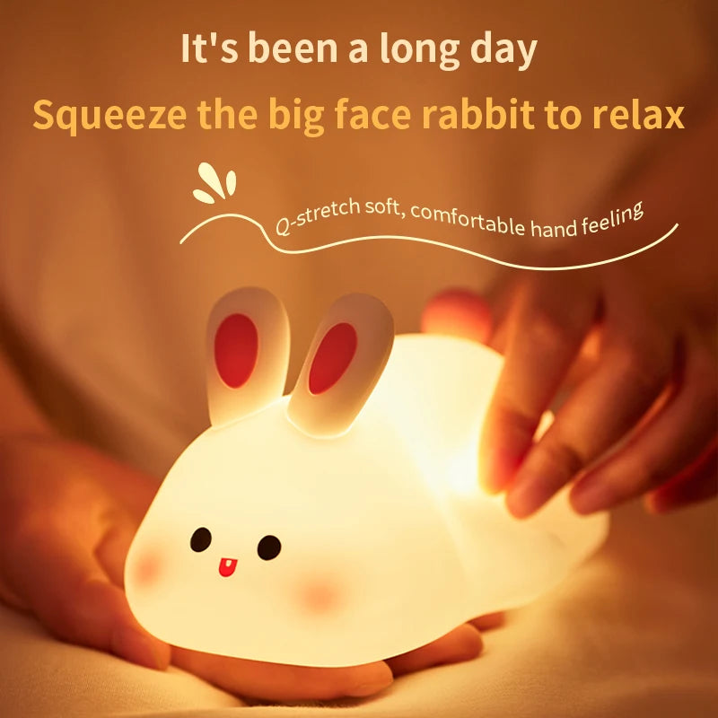 Cute Rabbit-Shaped Silicone Night Light – USB Rechargeable LED Lamp