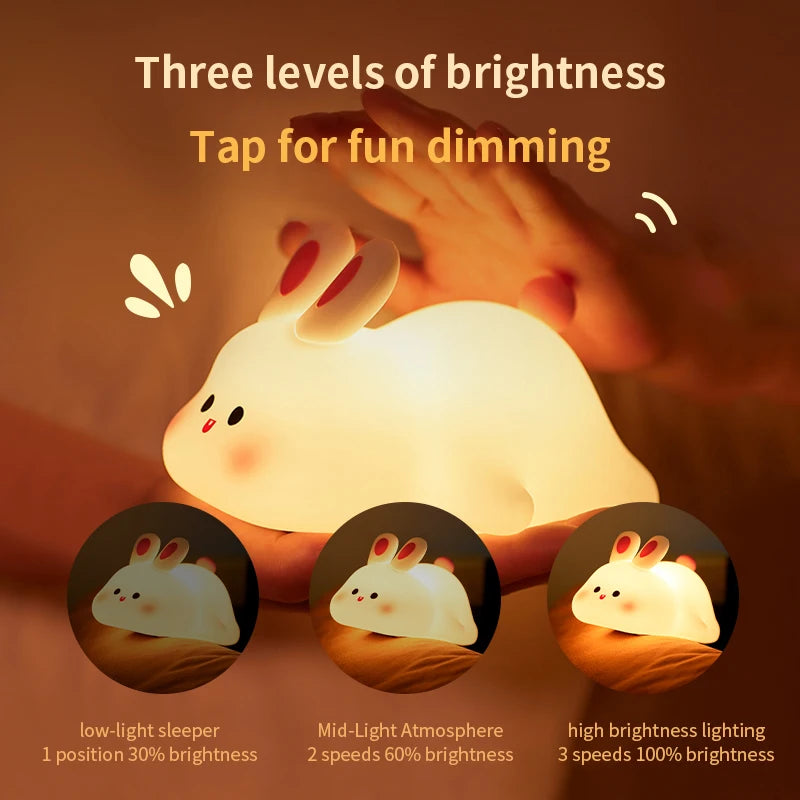 Cute Rabbit-Shaped Silicone Night Light – USB Rechargeable LED Lamp
