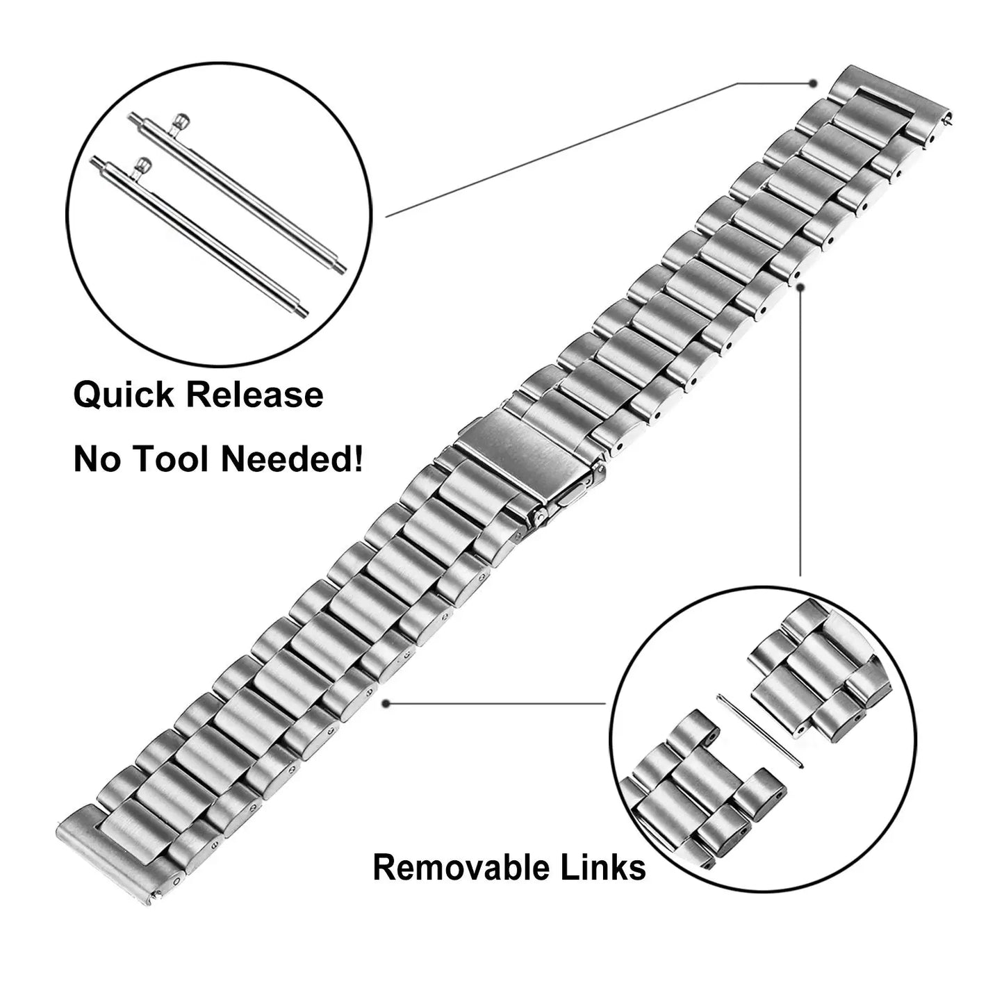 Premium Stainless Steel Strap For Samsung , Huawei , Garmin Watch Series