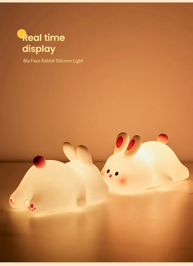 Cute Rabbit-Shaped Silicone Night Light – USB Rechargeable LED Lamp