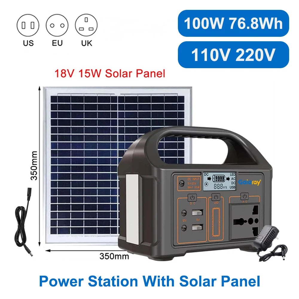 GaiaRay Portable Power Station LiFePO4 100W / 300W / 500W – Solar Charging | Outdoor & Emergency Use