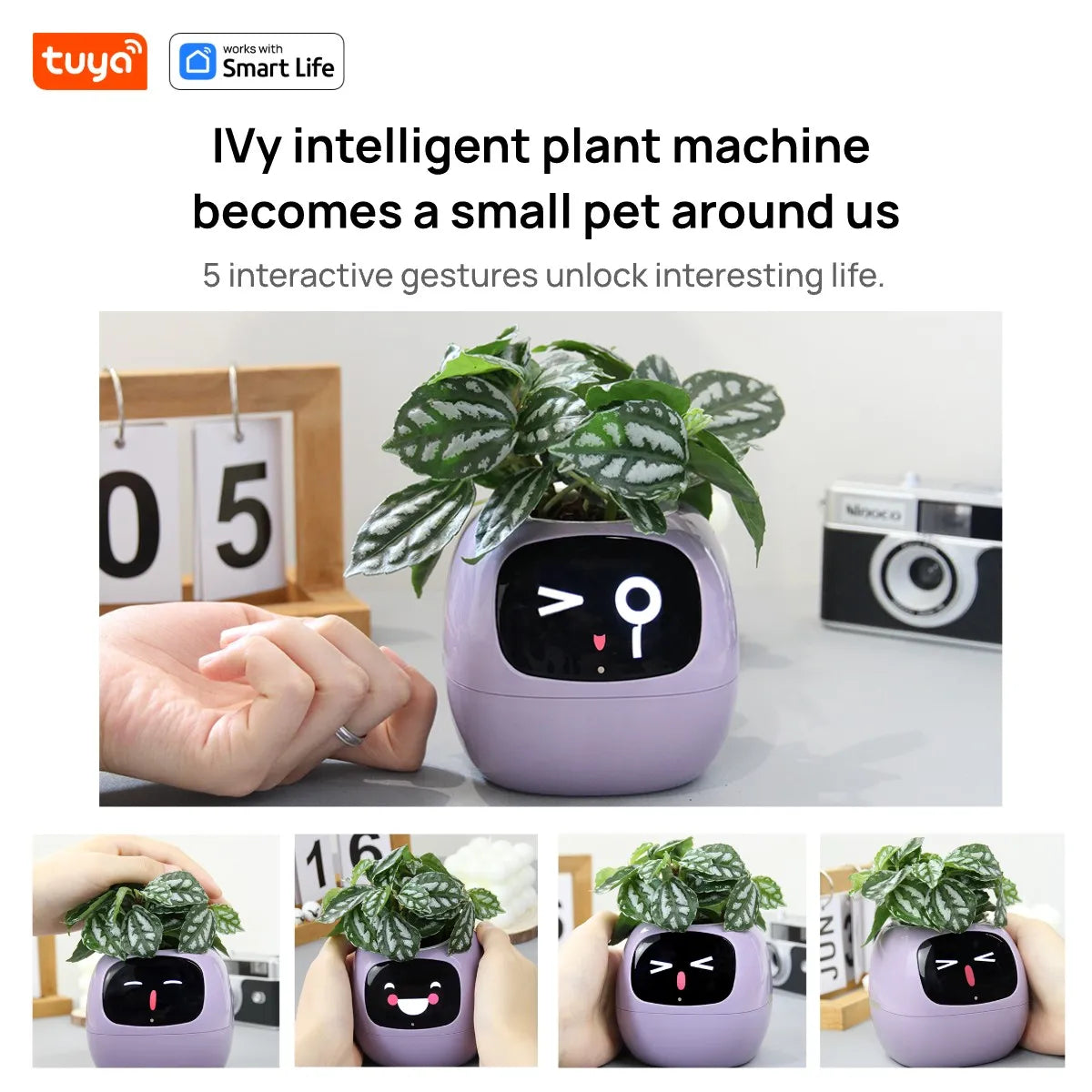 PLANTSIO Smart pet Planter Robot Guidance on Plant Care with Emojis