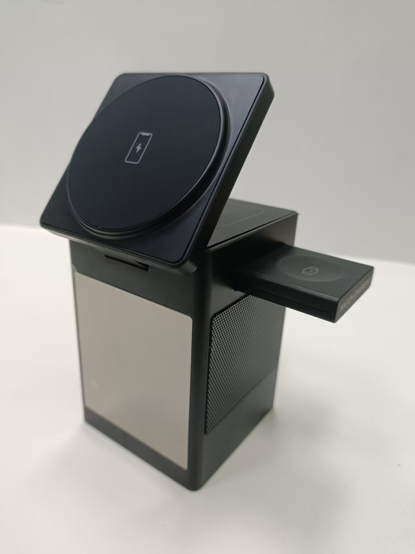 6-in-1 Magnetic Wireless Charger Stand with Bluetooth Speaker & Alarm Clock